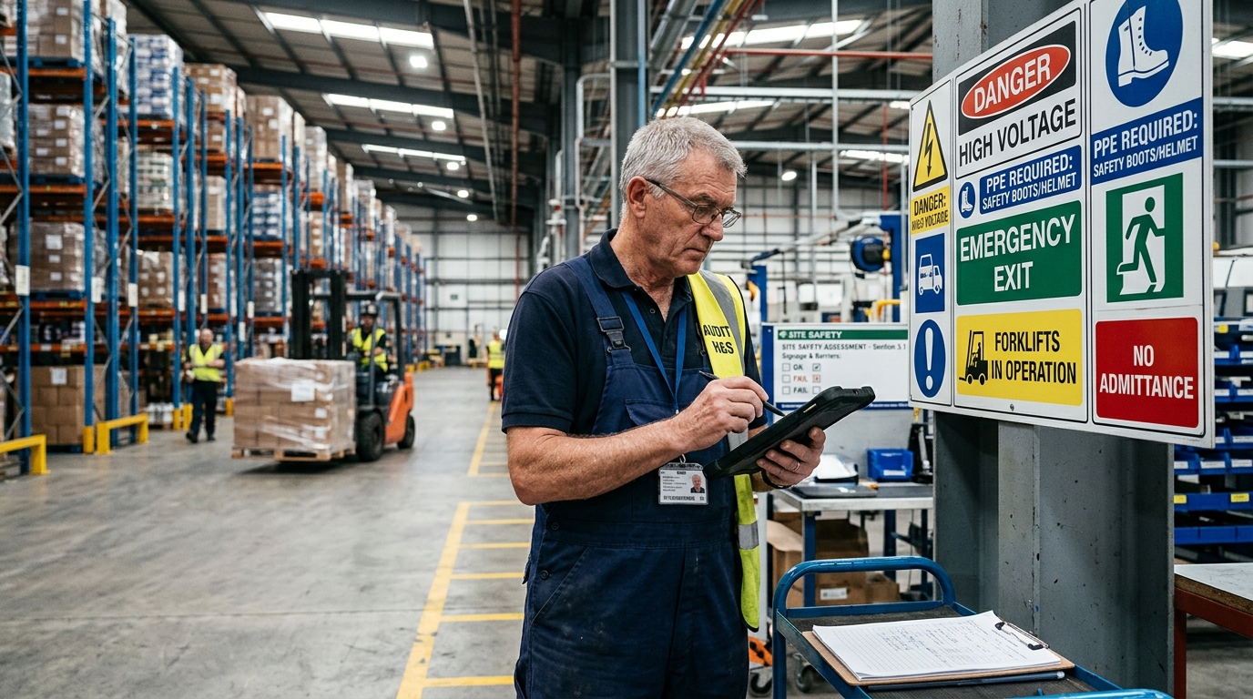 Kevron UK compliance auditor conducting structured workplace risk audit and health check